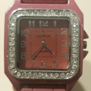 🦋10/$20🦋 Geneva Red Rhinestone Silicone Women's Watch